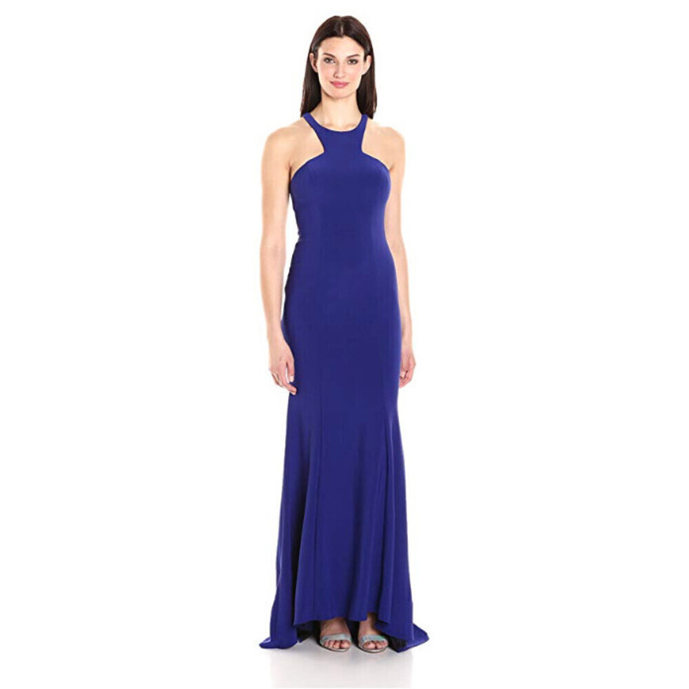 Xscape Racerback Halter Neck Sleeveless Gown Dress In Electric Blue Size 8 $400